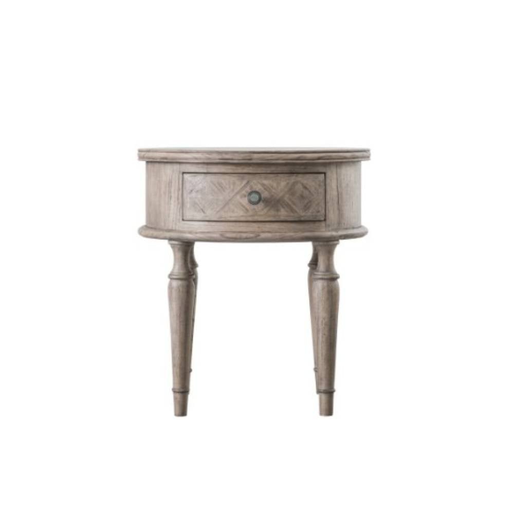 Round white end table store with drawer