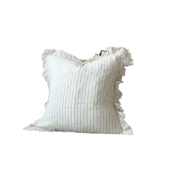 Olive Pinstripe Ruffle Cushion