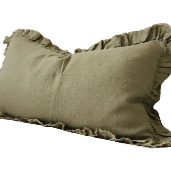 Olive Green Ruffle Cushion