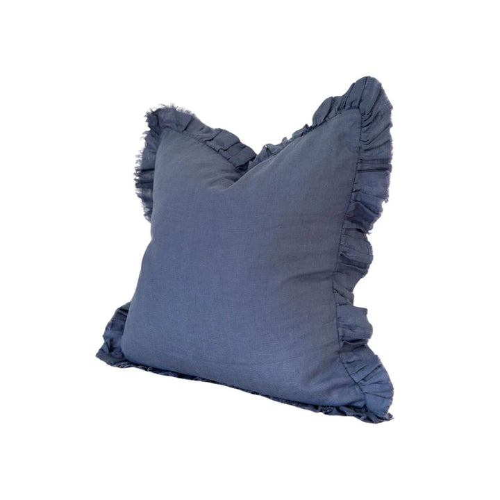 navy linen ruffled cushion