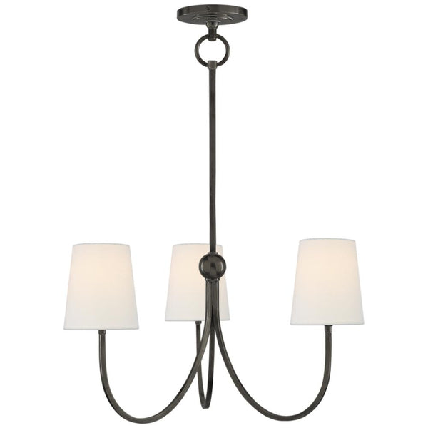 reed small chandelier in bronze with linen shades