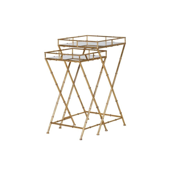 set of 2 gold bamboo side tables