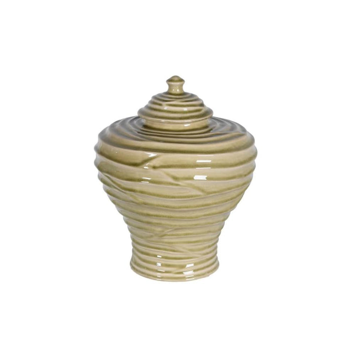 small sage rippled lidded vase